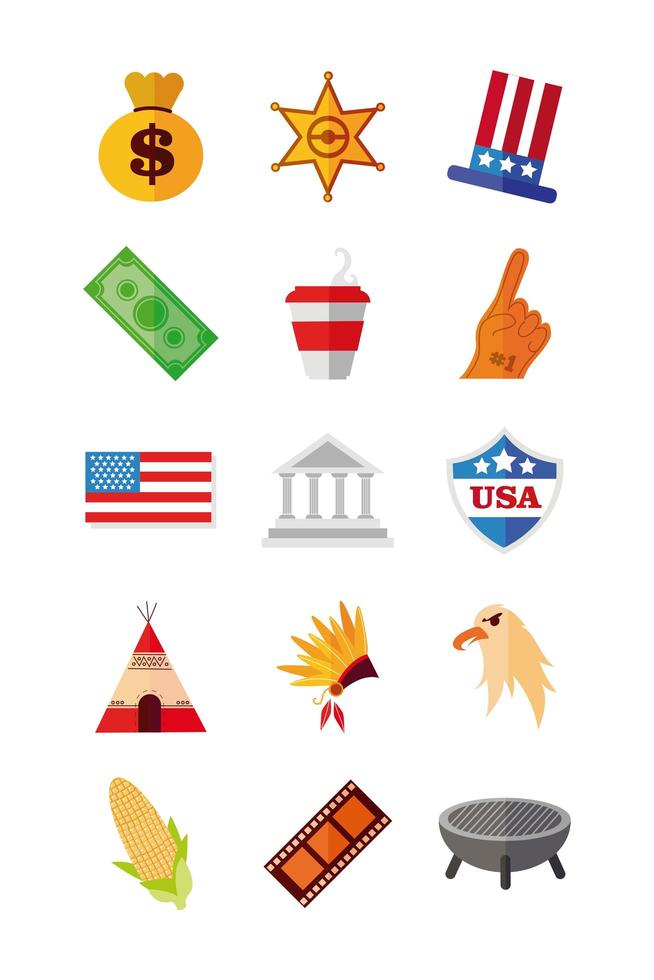 USA Feier Icon Set vektor