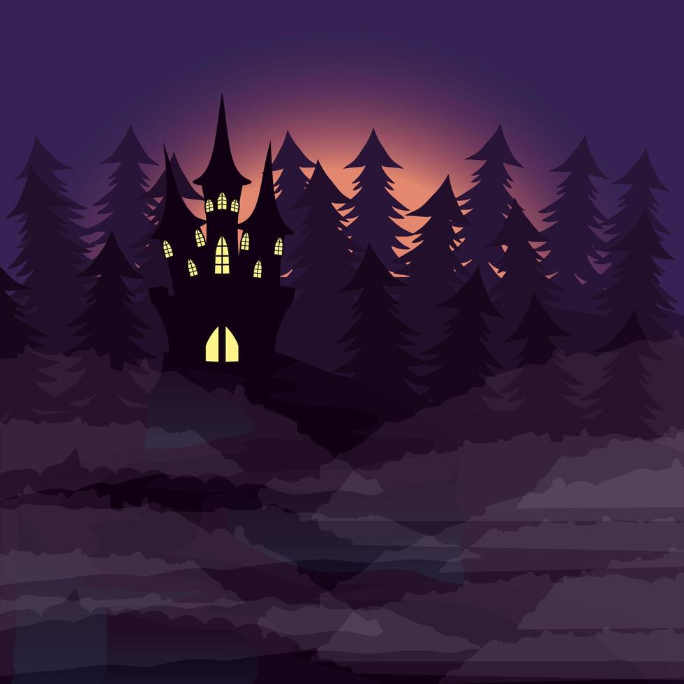 halloween mörker natt scen med slott vektor