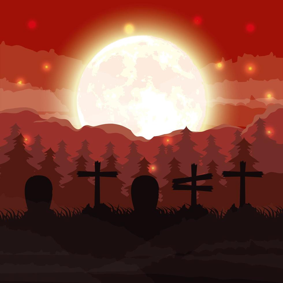 Halloween dunkle Friedhof Nacht Szene vektor