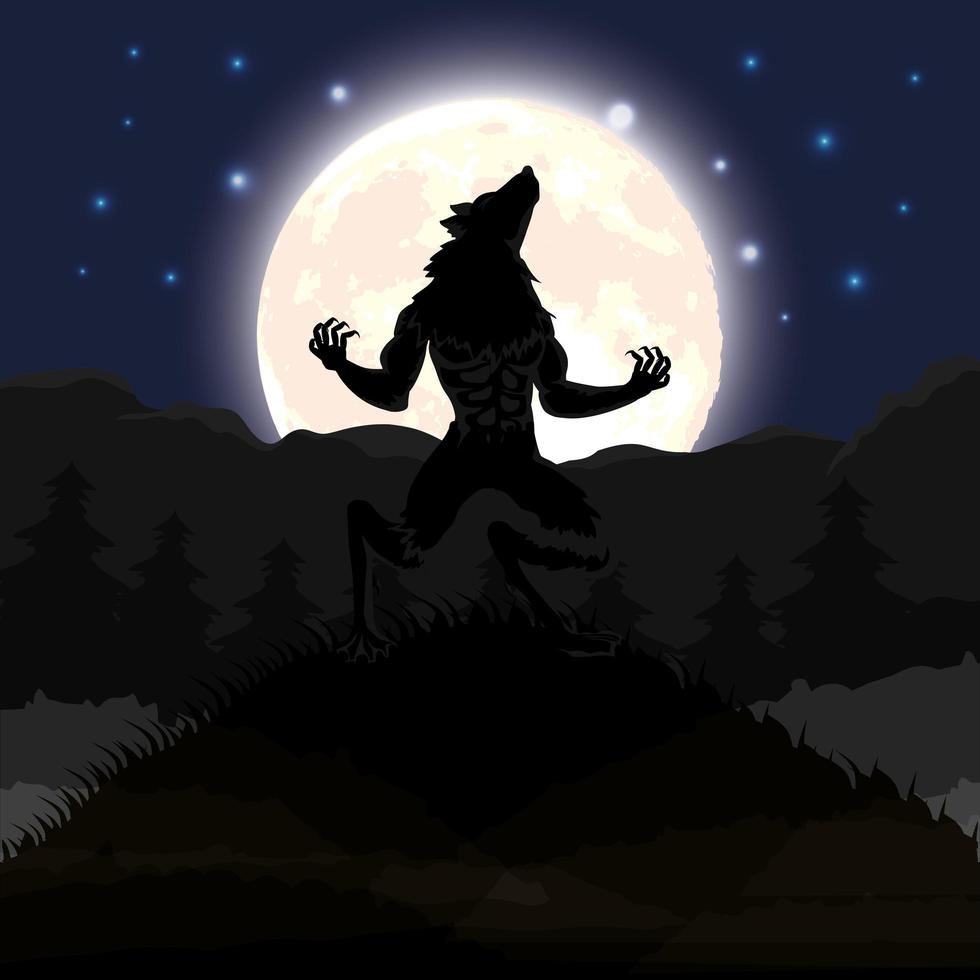 Halloween dunkle Nachtszene mit Werwolf vektor