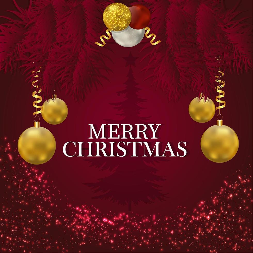 roter Hintergrund für frohe Weihnachten mit goldenen Kugeln vektor