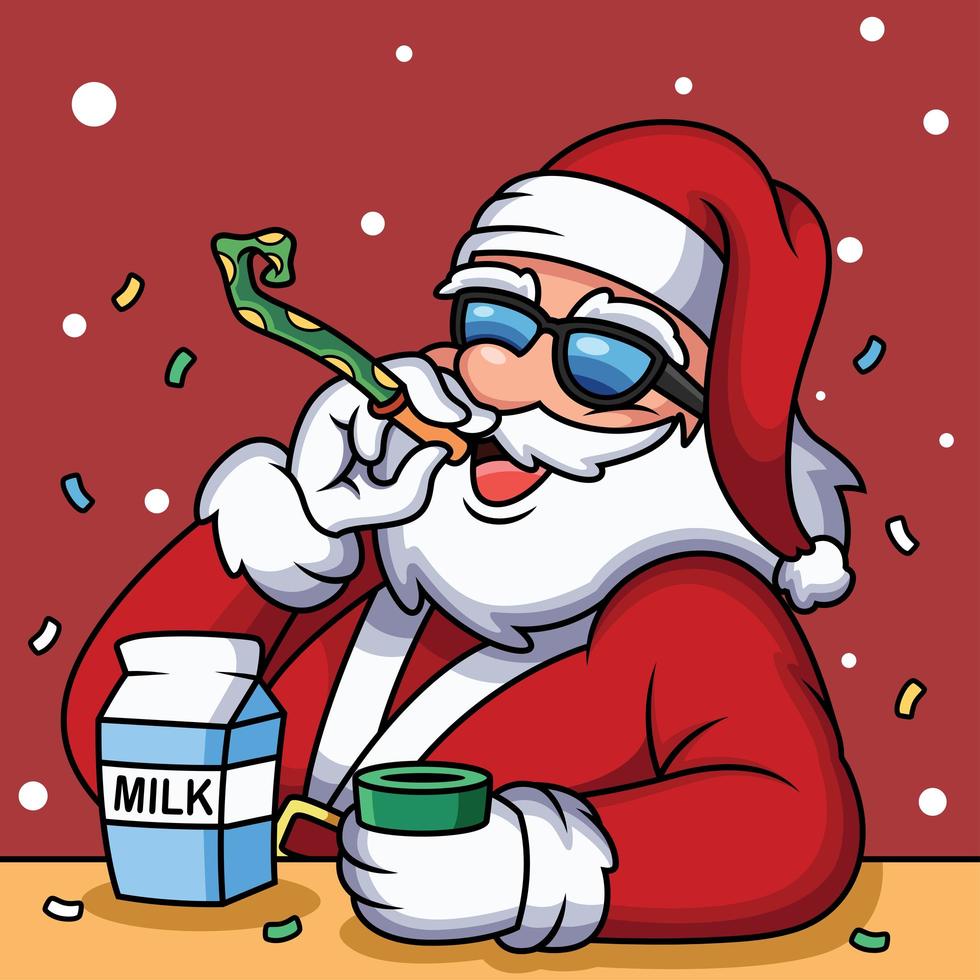 niedlicher Weihnachtsmann, der Weihnachtskarikatur feiert. Weihnachtsgrußkarte, Hintergrund, Plakat. Vektorillustration. vektor
