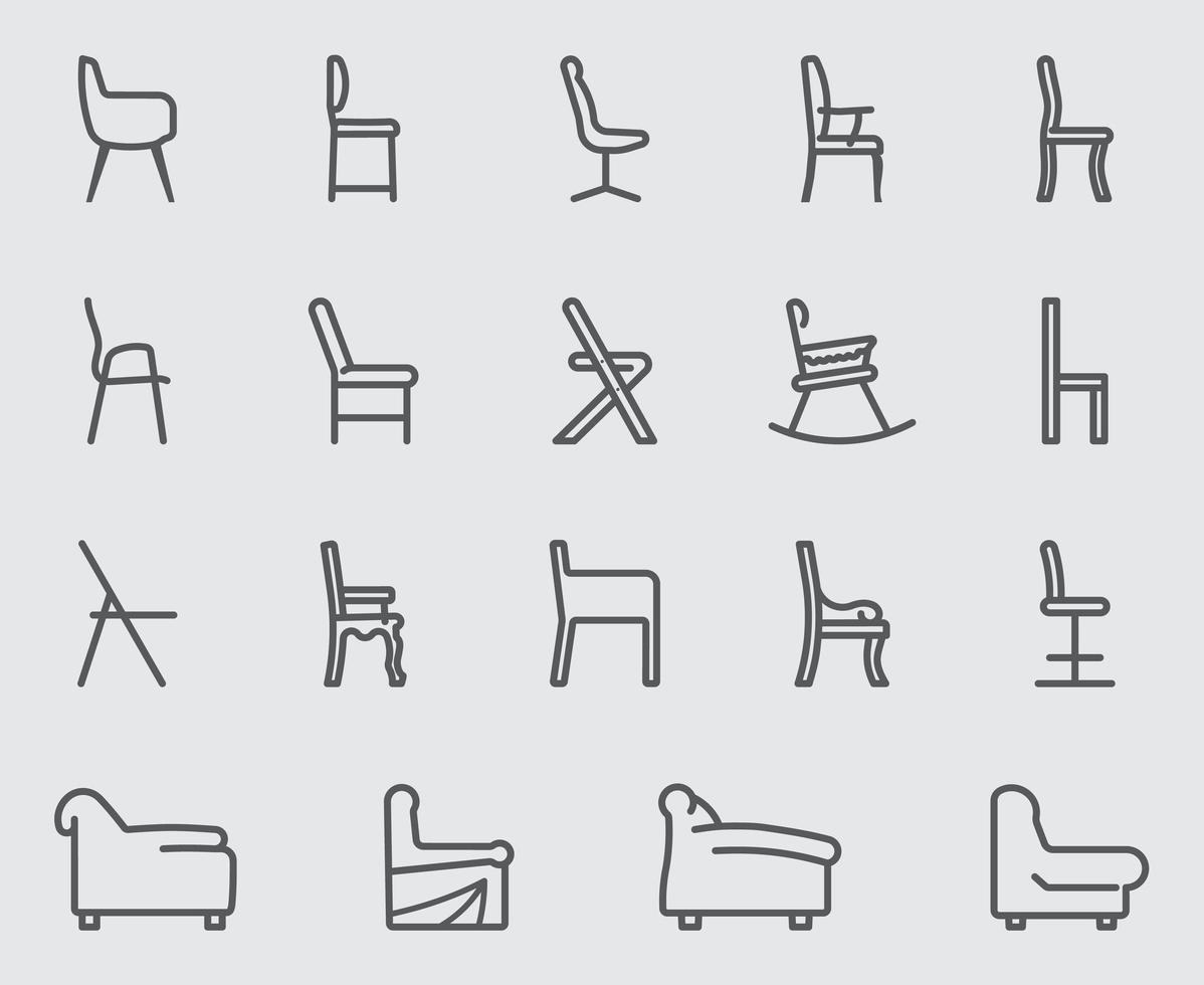 stol och soffa linje ikoner set vektor