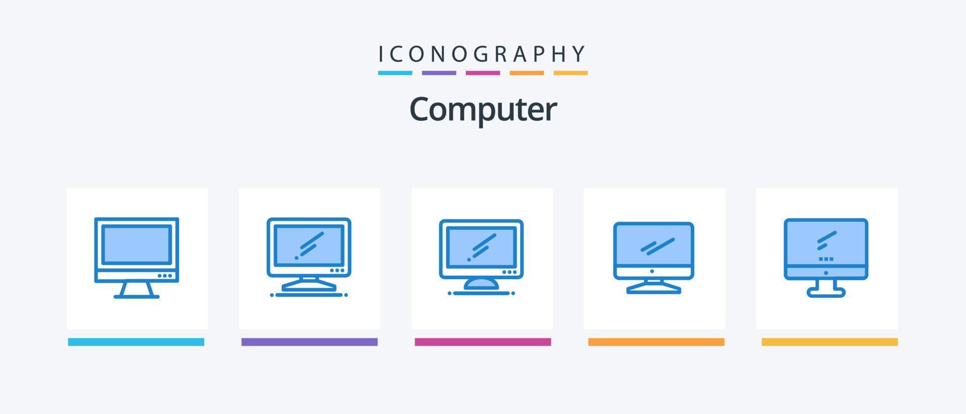dator blå 5 ikon packa Inklusive .. kreativ ikoner design vektor