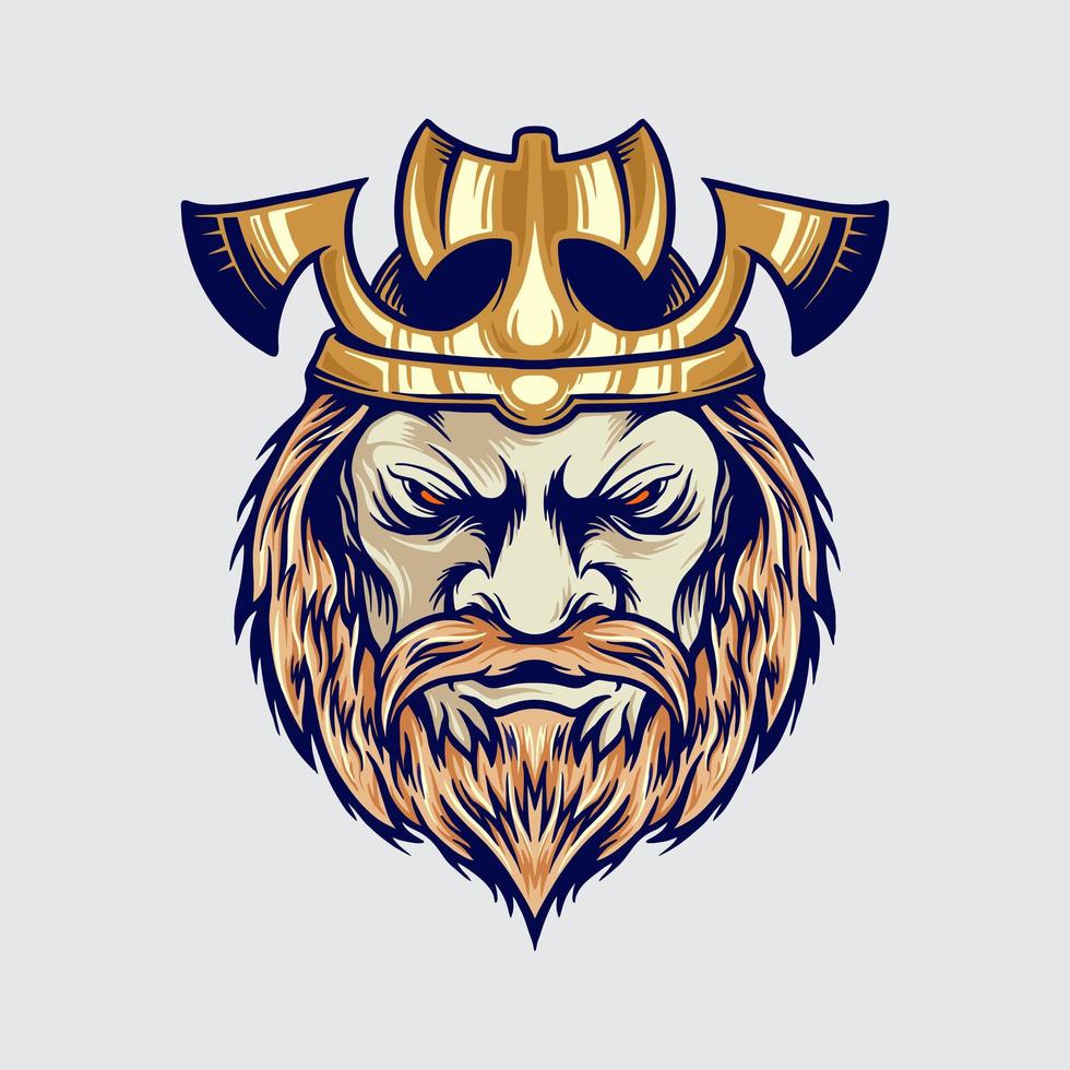 king viking head med yxkronatecknad filmillustration vektor