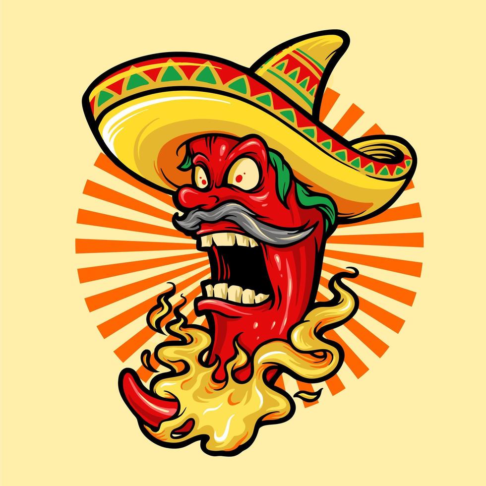 mexikansk röd het chilipeppar med hattmaskot vektor