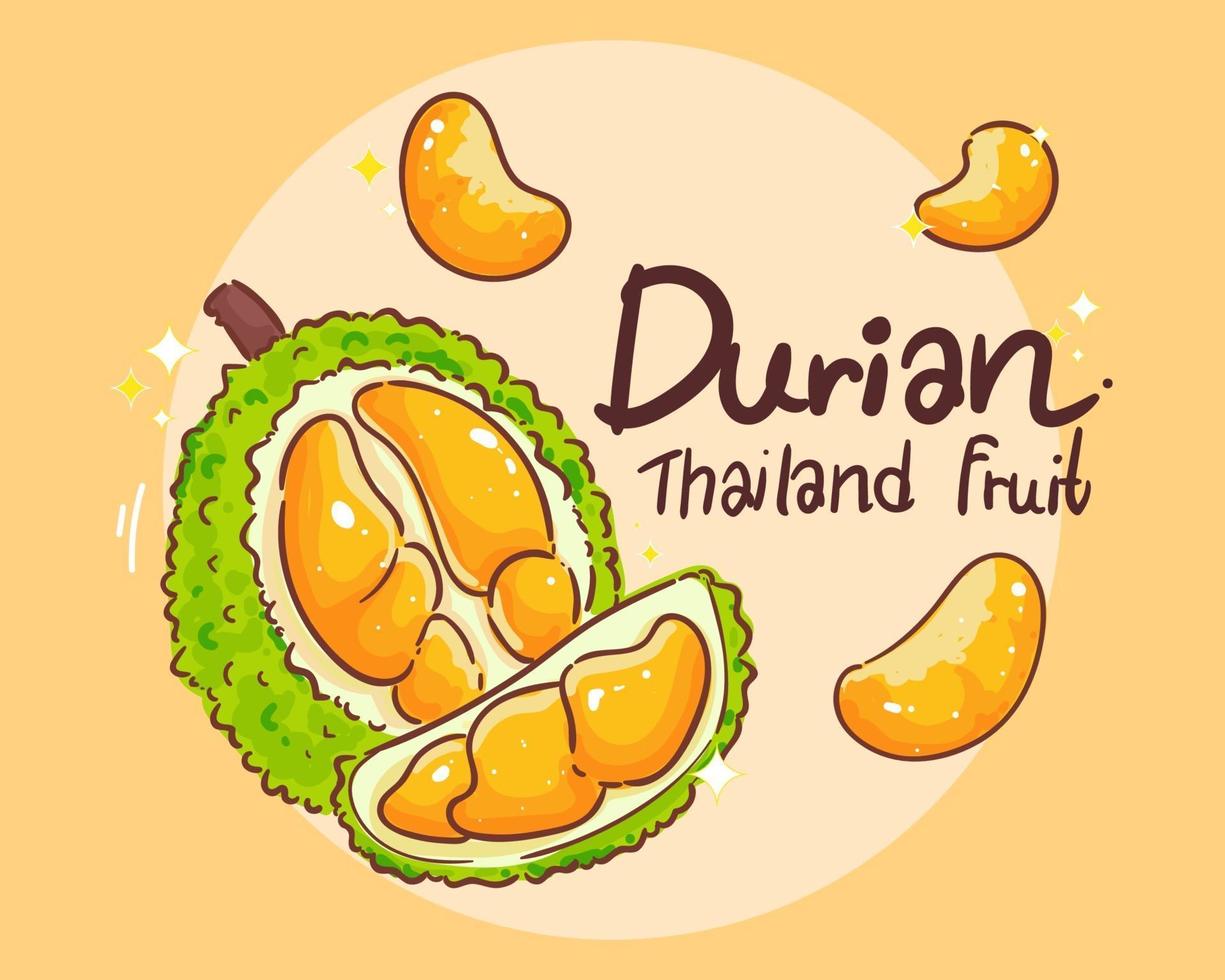 Durian stellte thailändische Fruchthand gezeichnete Kunstillustration ein vektor