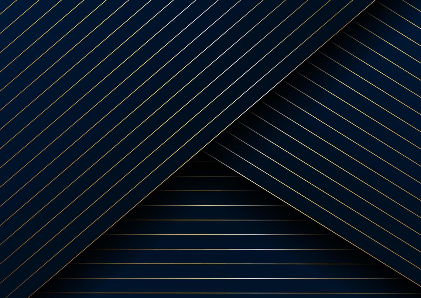 abstrakt guldlinjer diagonalt mönster överlappar lager på mörkblå bakgrund och konsistens. vektor