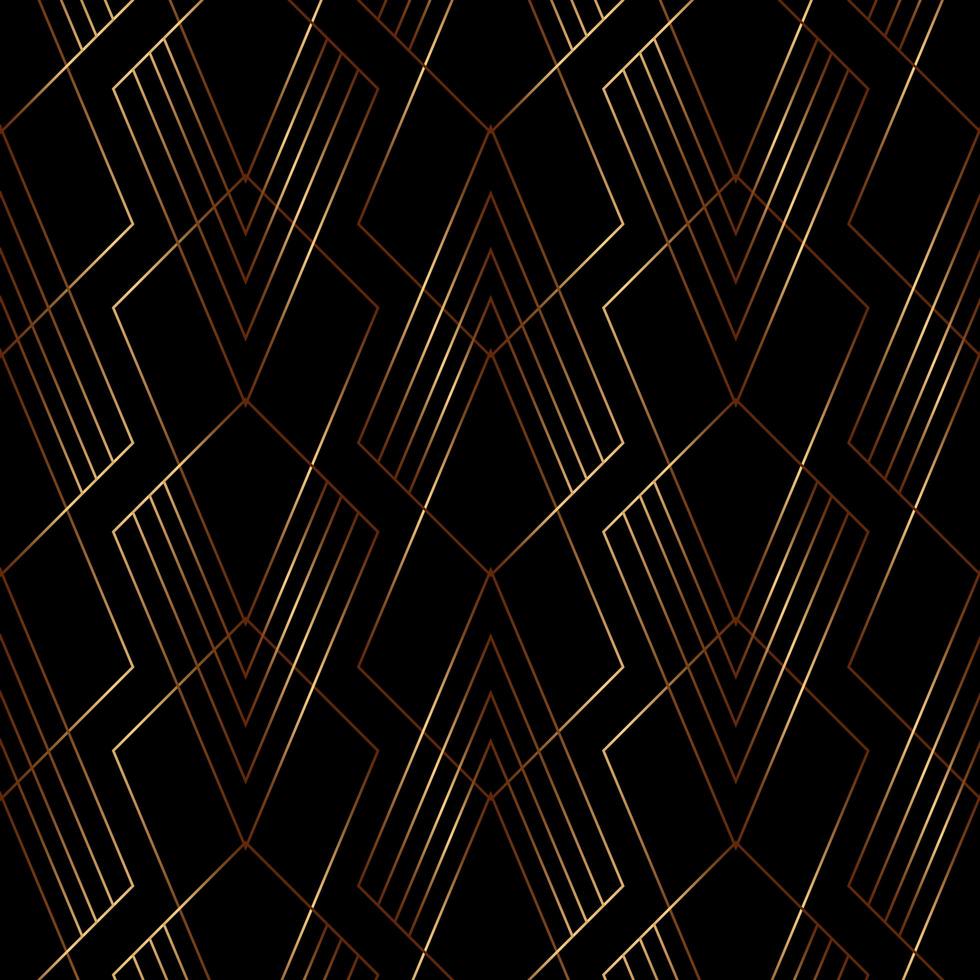 elegantes geometrisches Muster der Goldlinie auf Art-Deco-Stil des schwarzen Hintergrunds. vektor