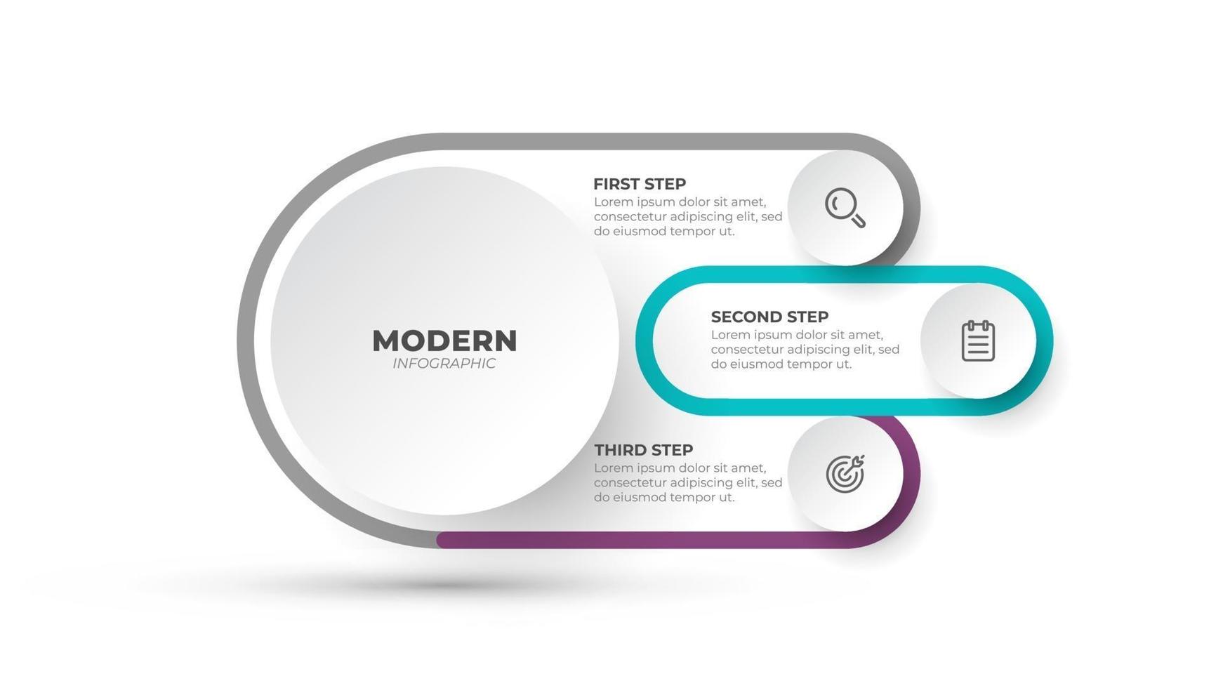 modern infographic etikett formgivningsmall. affärsidé med 3 alternativ, steg och marknadsföringsikoner. vektor illustration.