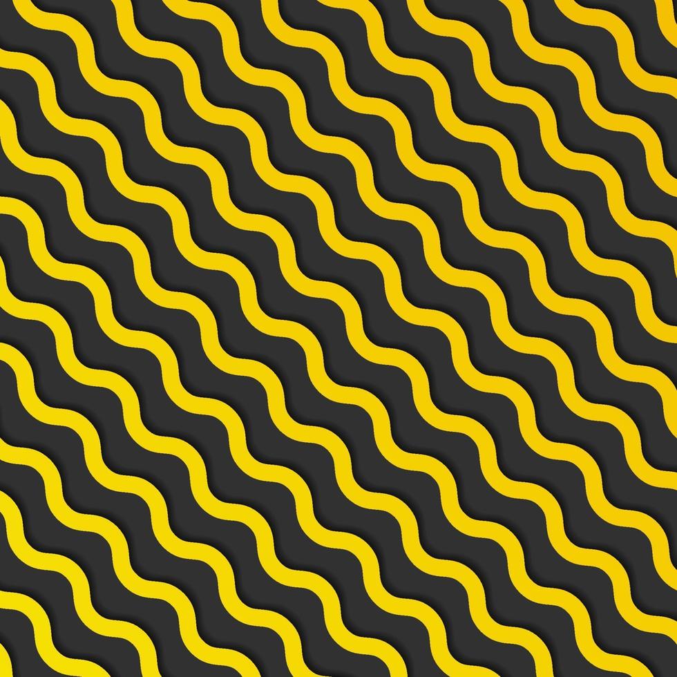 abstraktes gelbes diagonales Wellenlinienmuster mit Schatten auf schwarzem Hintergrund und Textur. vektor