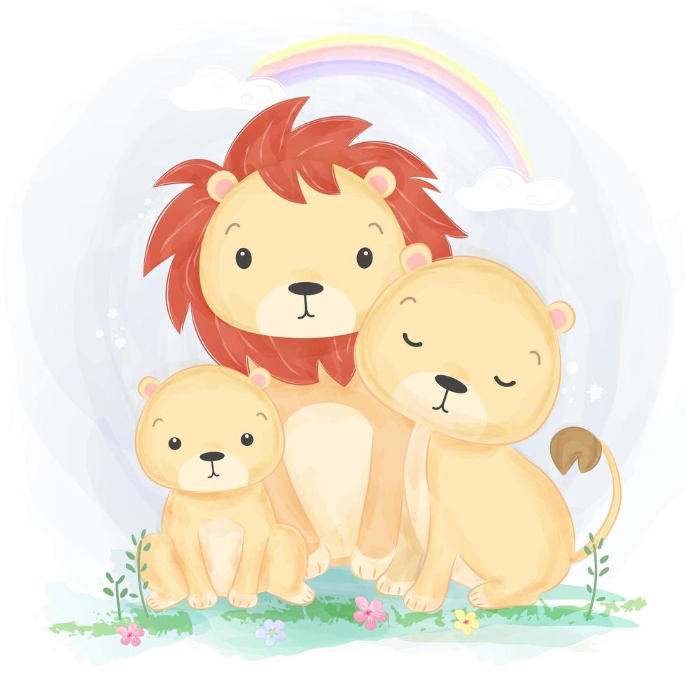 Löwenfamilienporträtillustration im Aquarellstil vektor