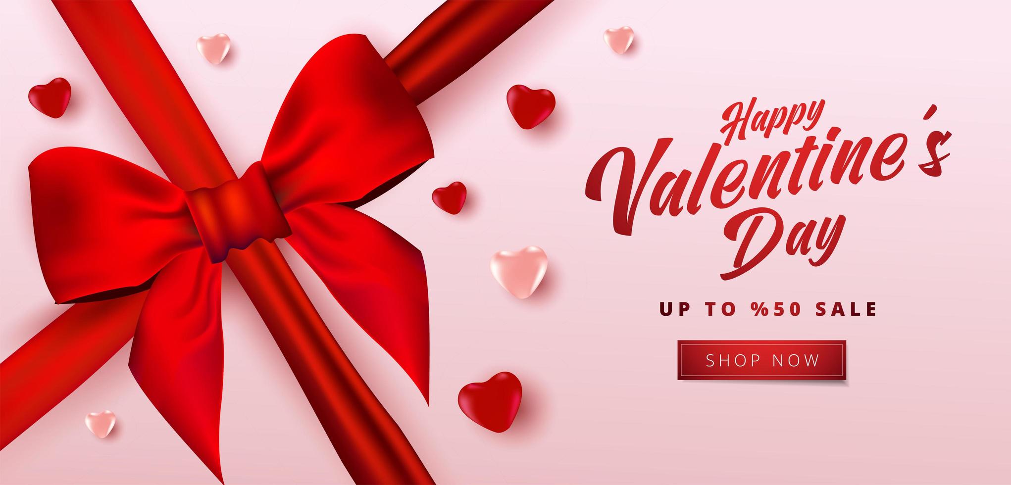 Valentinstag Verkauf Poster oder Banner mit vielen süßen Herzen und realistischen Bogen auf weichen rosa Farbe Hintergrund. Werbe- und Einkaufsvorlage oder für Liebe und Valentinstag. vektor