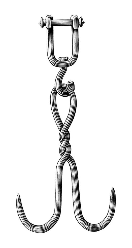 vintage hängande krok handritning gravyr illustration svartvit konst isolerad på vit bakgrund vektor