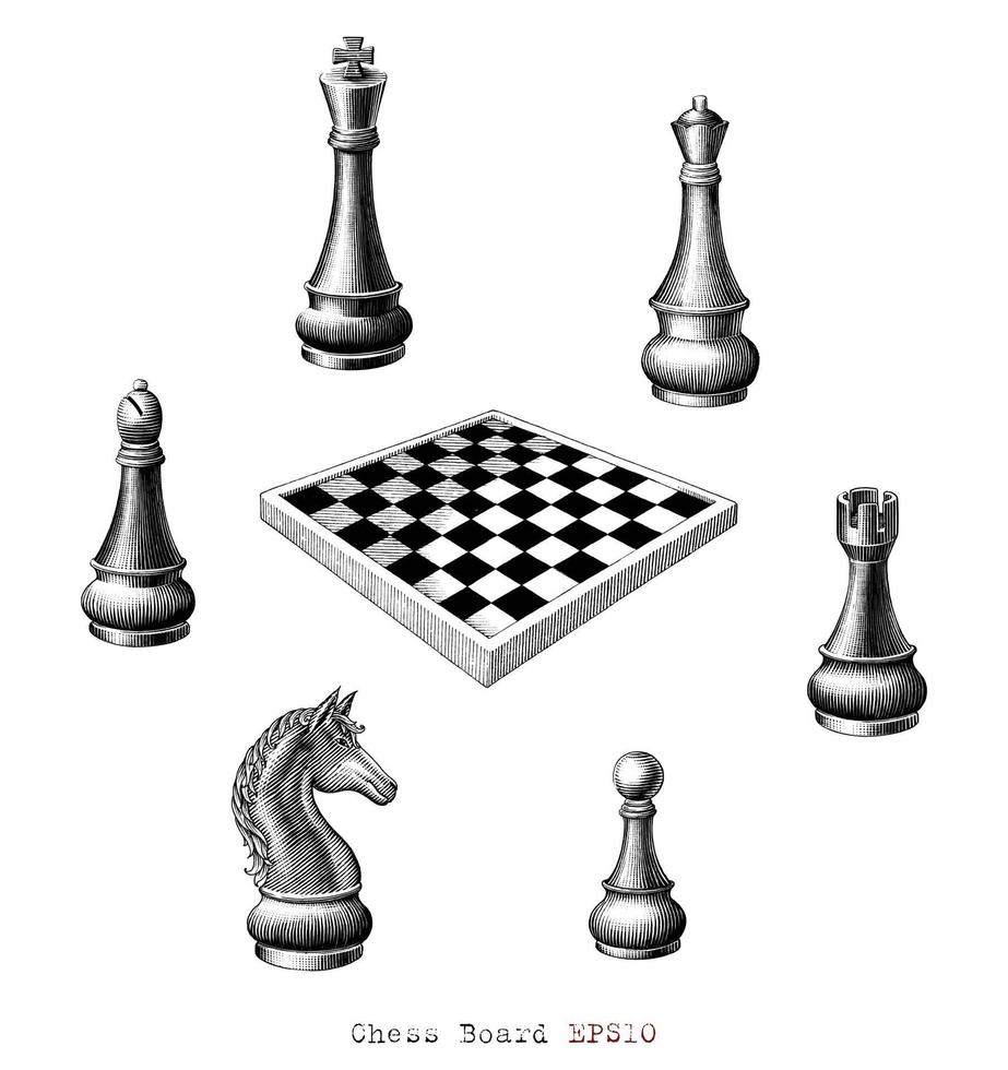schackbräde handritning vintage stil svartvit konst isolerad på vit bakgrund vektor
