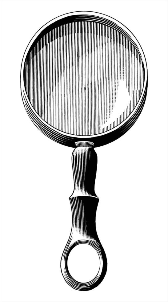 vintage förstoringsglas handritning gravyr illustration svartvit konst isolerad på vit bakgrund vektor