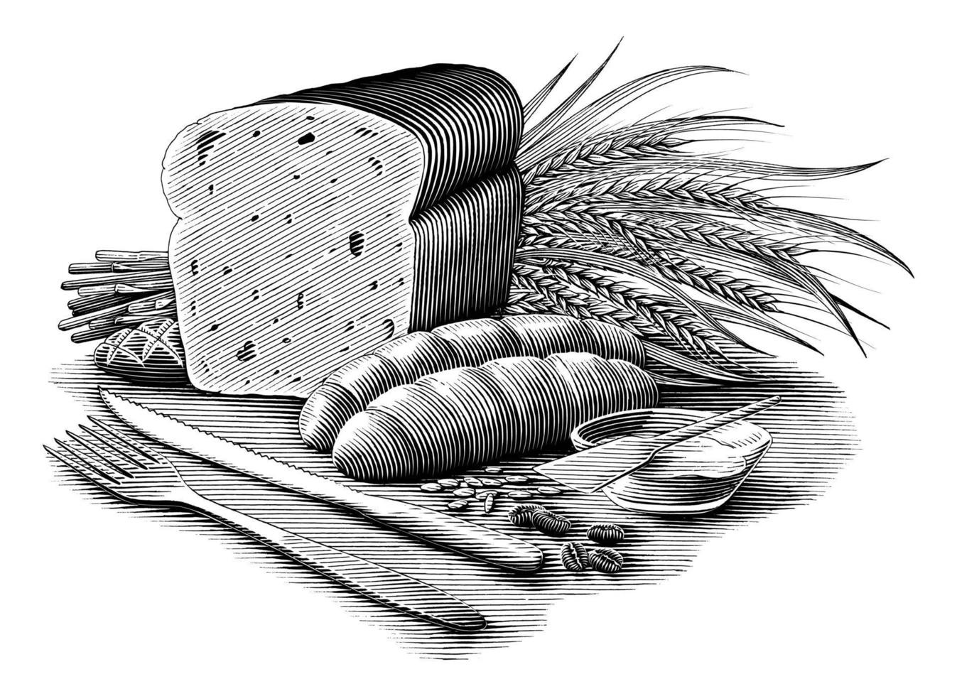 Schwarzweiss-Kunst der Brotsammlungsillustrations-Weinlesegravurart lokalisiert auf weißem Hintergrund vektor
