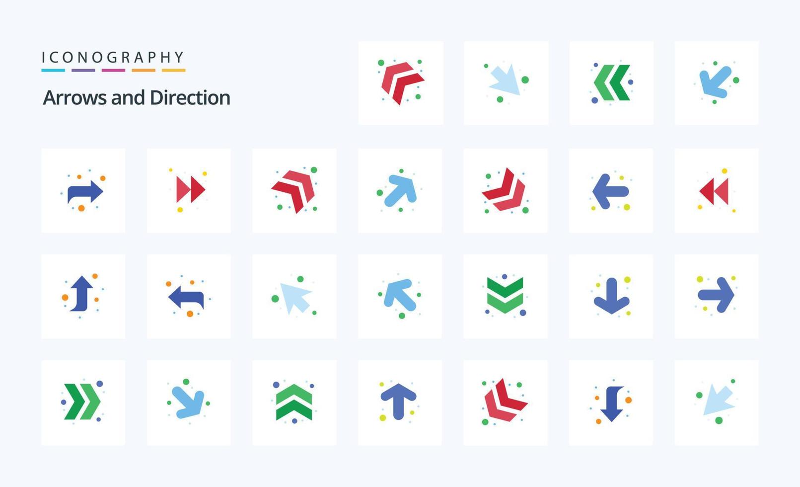 Symbolpaket mit 25 Pfeilen in flacher Farbe vektor