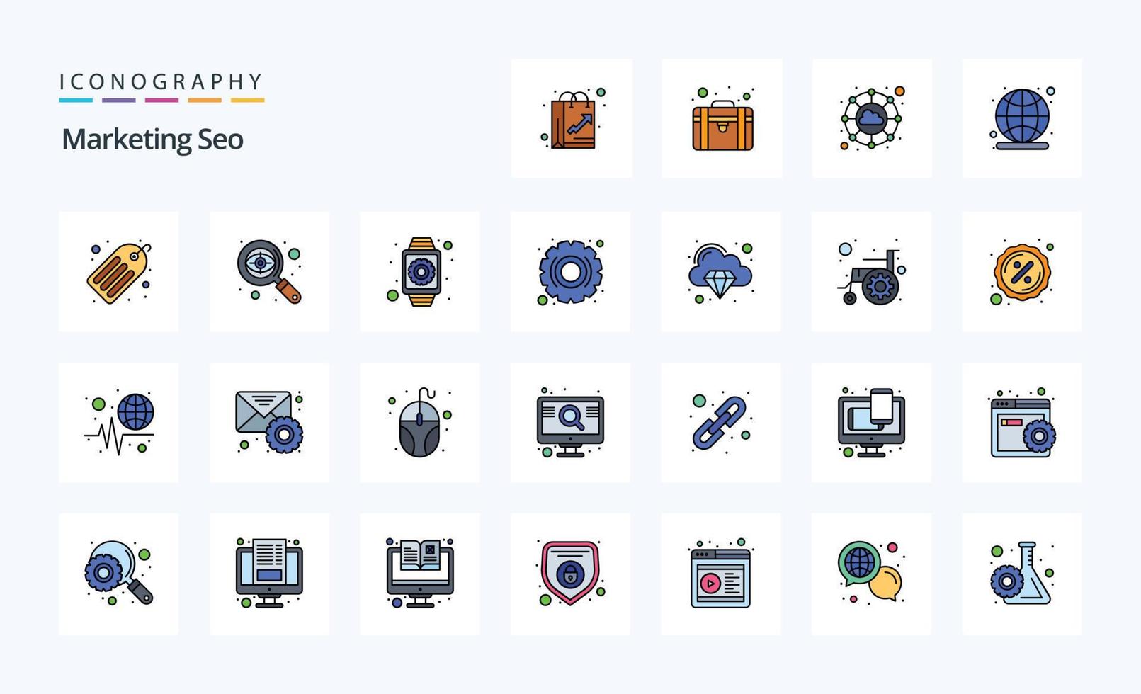 25 marknadsföring seo linje fylld stil ikon packa vektor