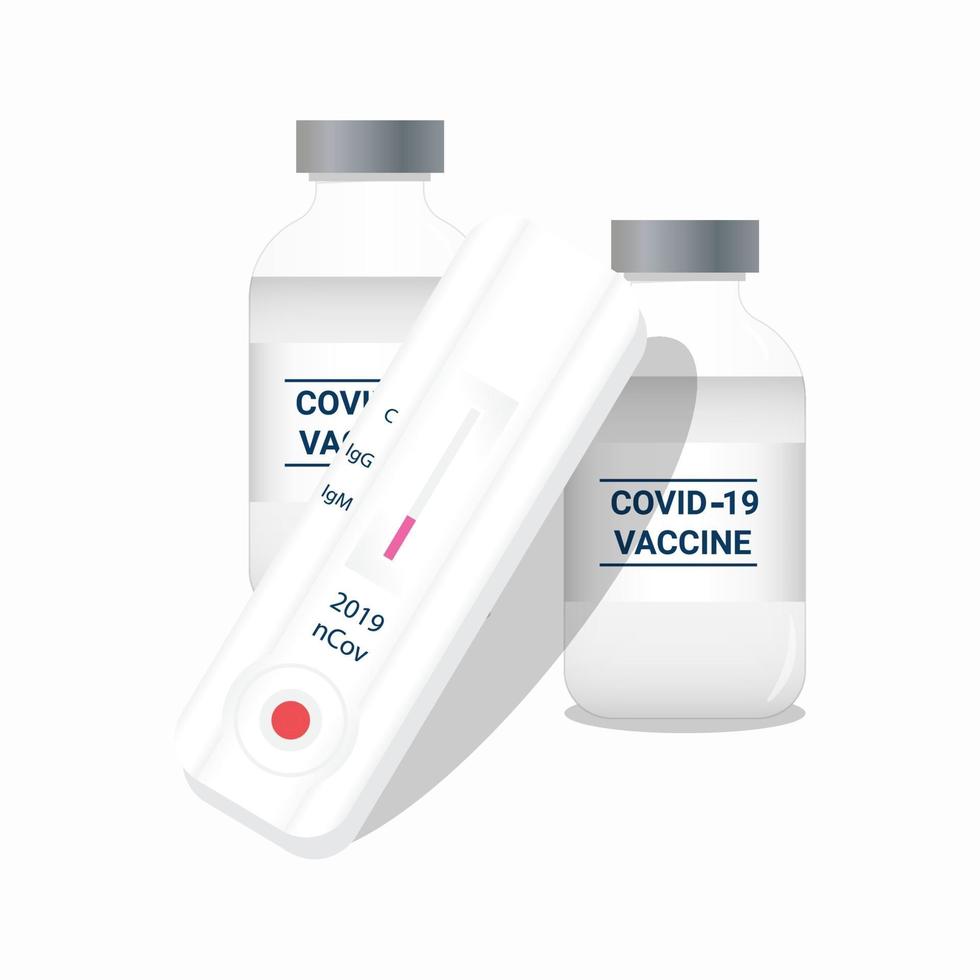 Coronavirus-Impfstoff covid-19. Impfstoff und Impfprogramm. Schnelltest und Fläschchenimpfstoffvektorillustration vektor