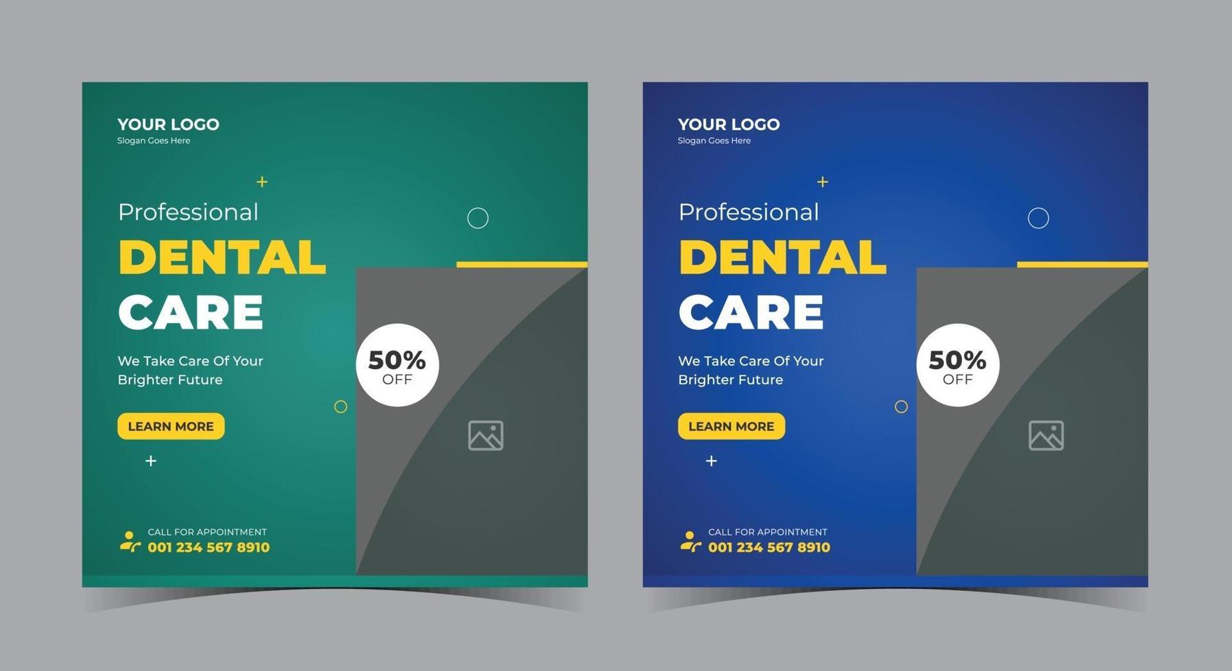 Zahnpflege-Poster, zahnärztlicher Social-Media-Beitrag und Flyer vektor