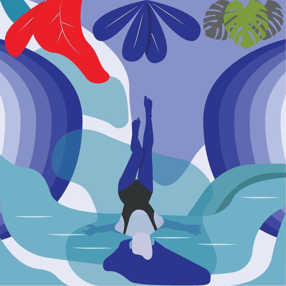 avslappnad flicka i vatten platt illustration vektor