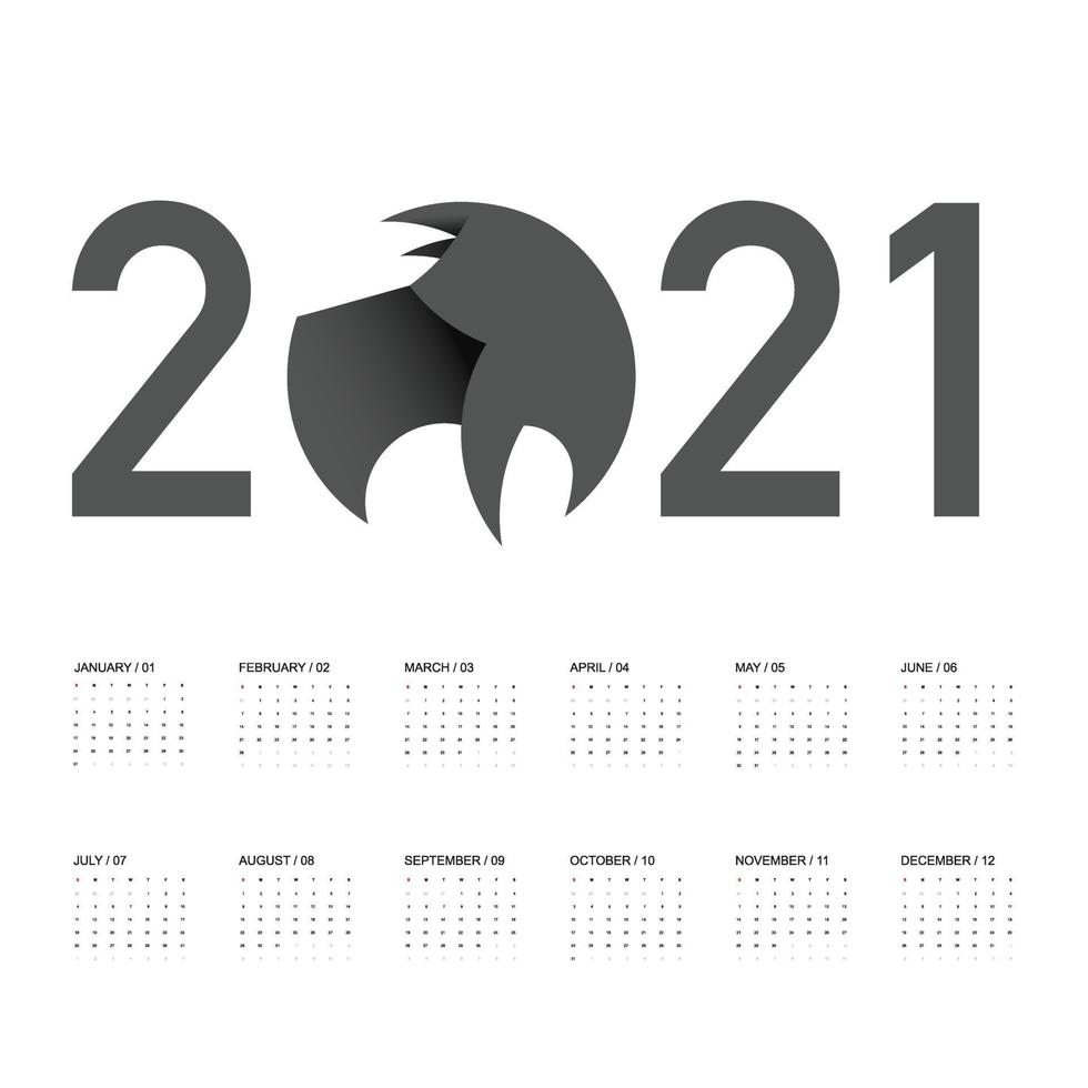 2021 Kalender Kuh Planer Set für Template Design. vektor