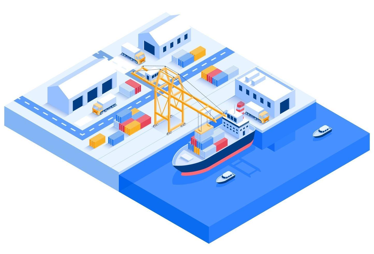 Frachtschiff Transport Logistik isometrisch vektor