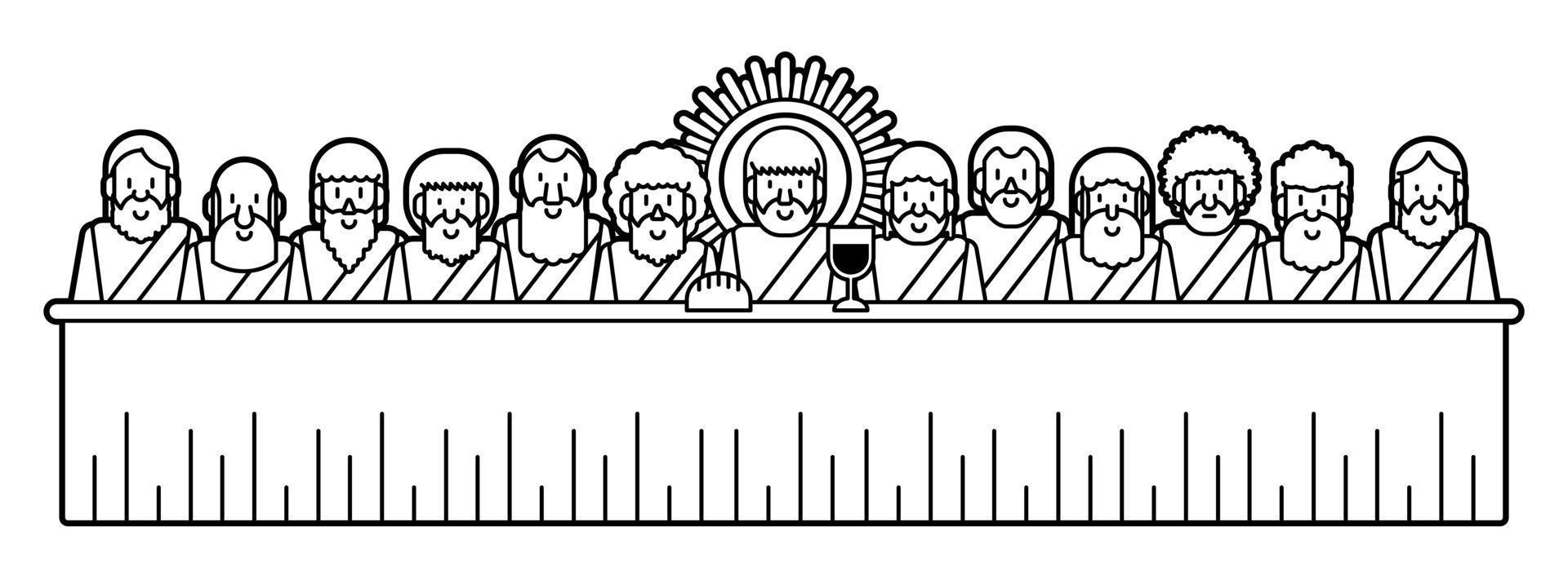 Jesus och tolv lärjungar sista kvällsmat tecknad grafisk vektor