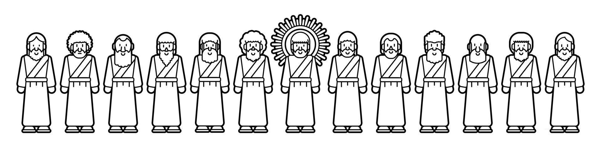 Jesus und zwölf Jünger Cartoon Grafik Vektor