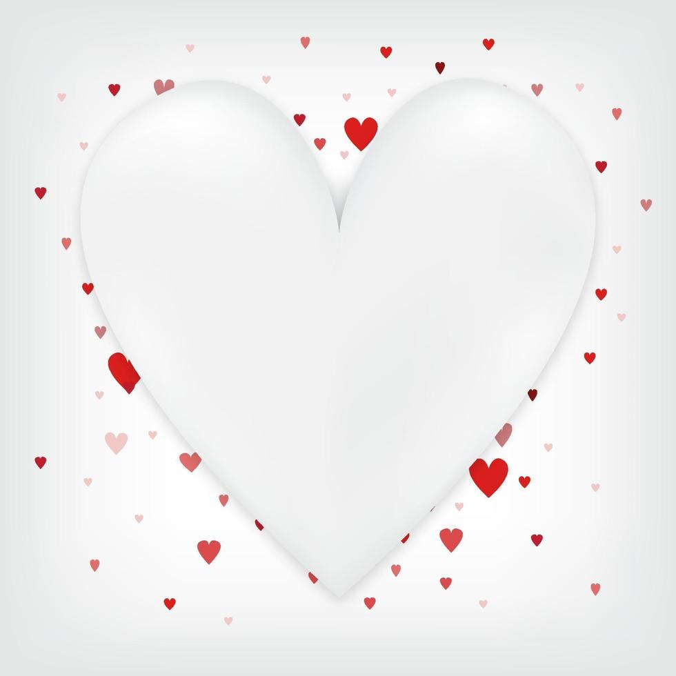 Valentinstagskarte mit Platz in der Mitte. Herzkonfetti, das über Hintergrund für Grußkarten, Hochzeitseinladung fällt. vektor