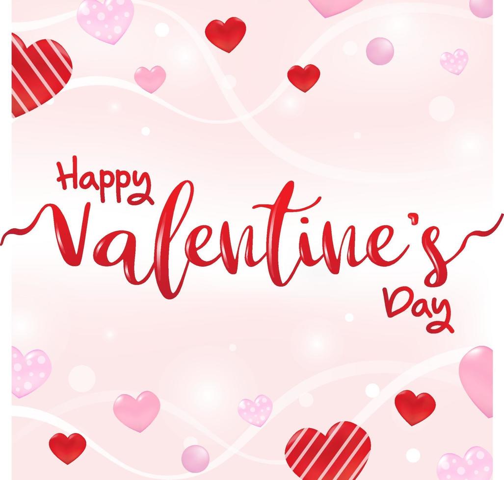 glücklicher Valentinstaggrußkartenhintergrund und rosa Liebesfeiereinladungsschablone. Kalligraphiewörter mit Herzen. vektor