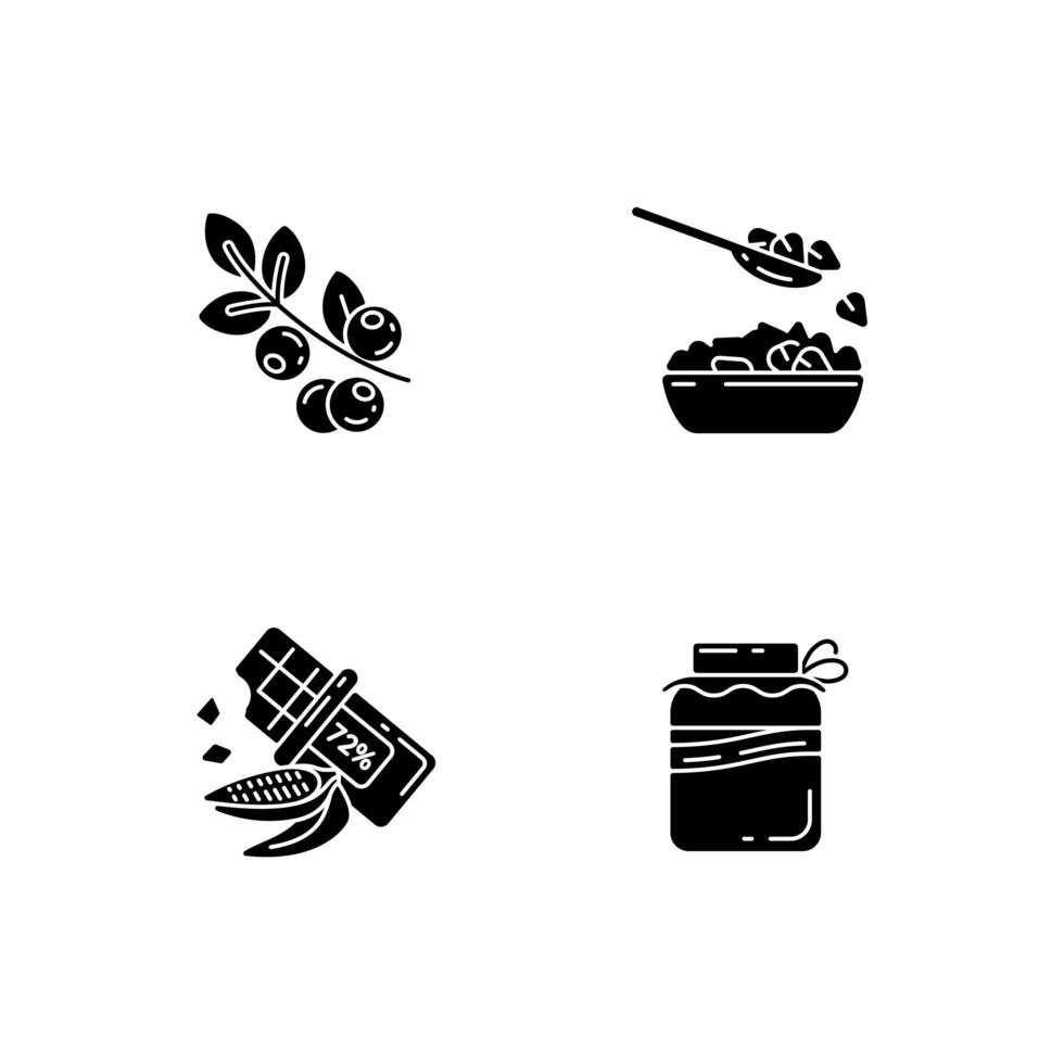 hälsosamma vegetariska måltider svart glyph ikoner som på vitt utrymme vektor