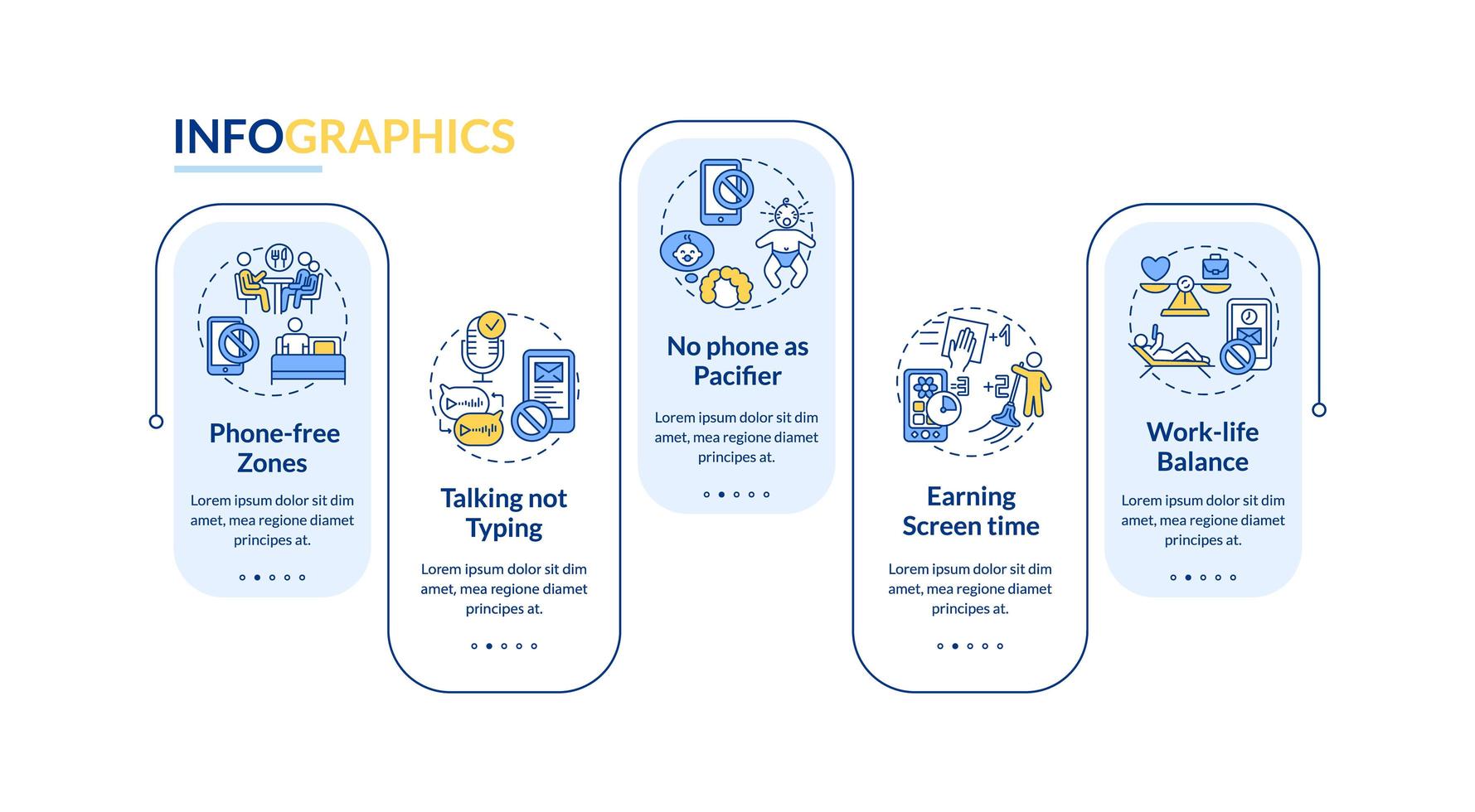 Infografik-Vorlage für Technologie-Suchtpräventionsvektor vektor