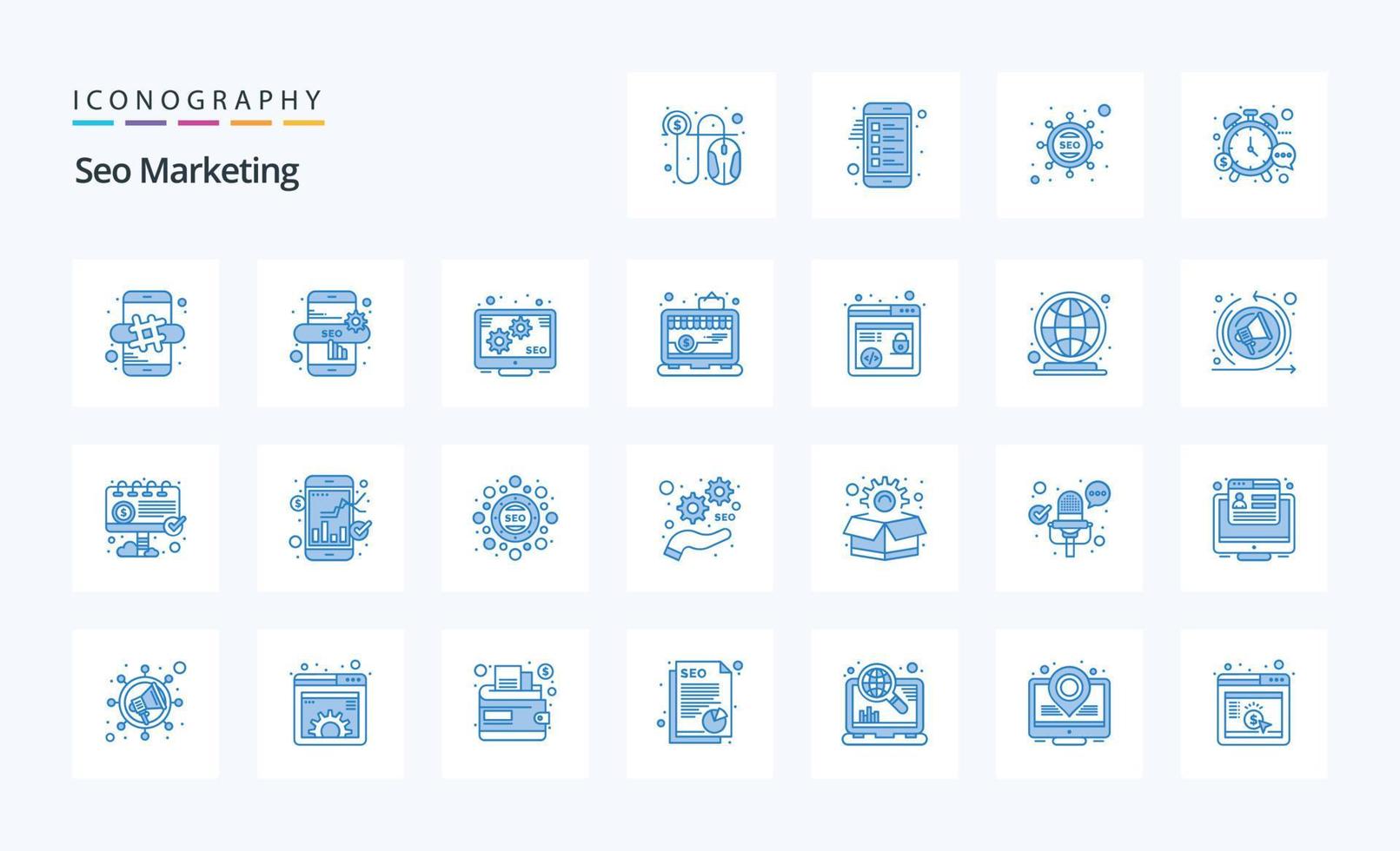 25 seo marknadsföring blå ikon packa vektor