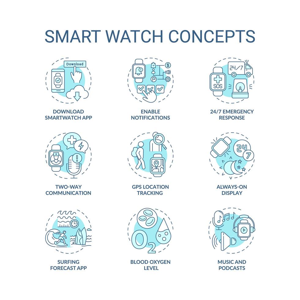 Smart-Watch-Konzept-Icons eingestellt vektor