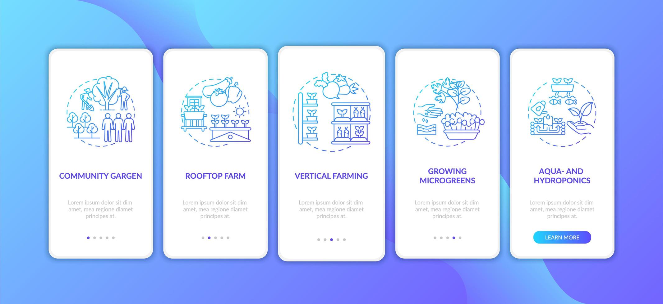 Urban Farm Onboarding Mobile App Seite Bildschirm mit Konzepten vektor