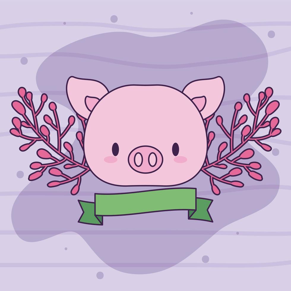 süßes kawaii Schwein mit Pflanzen vektor