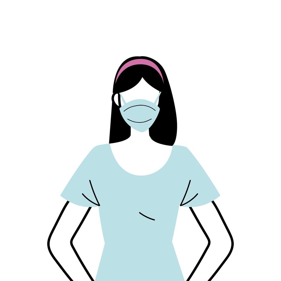 ung kvinna som bär ansiktsmask för att förhindra virus vektor
