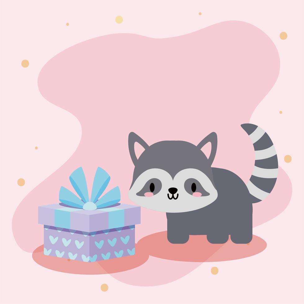 süße Geburtstagskarte mit kawaii Waschbär vektor