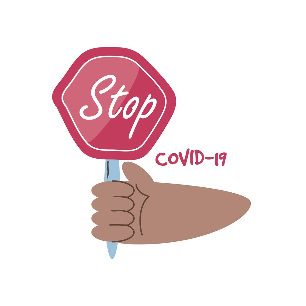 Hand hält Stoppschild, vermeiden Sie eine Infektion durch Coronavirus oder Covid 19 vektor