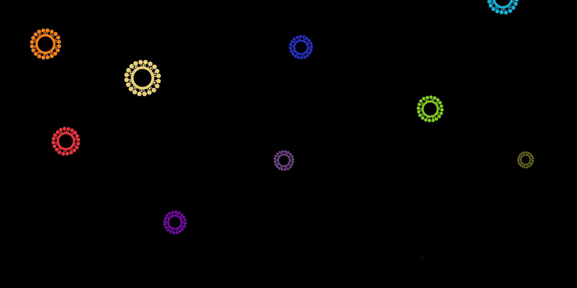 dunkles mehrfarbiges Vektormuster mit Coronavirus-Elementen. vektor