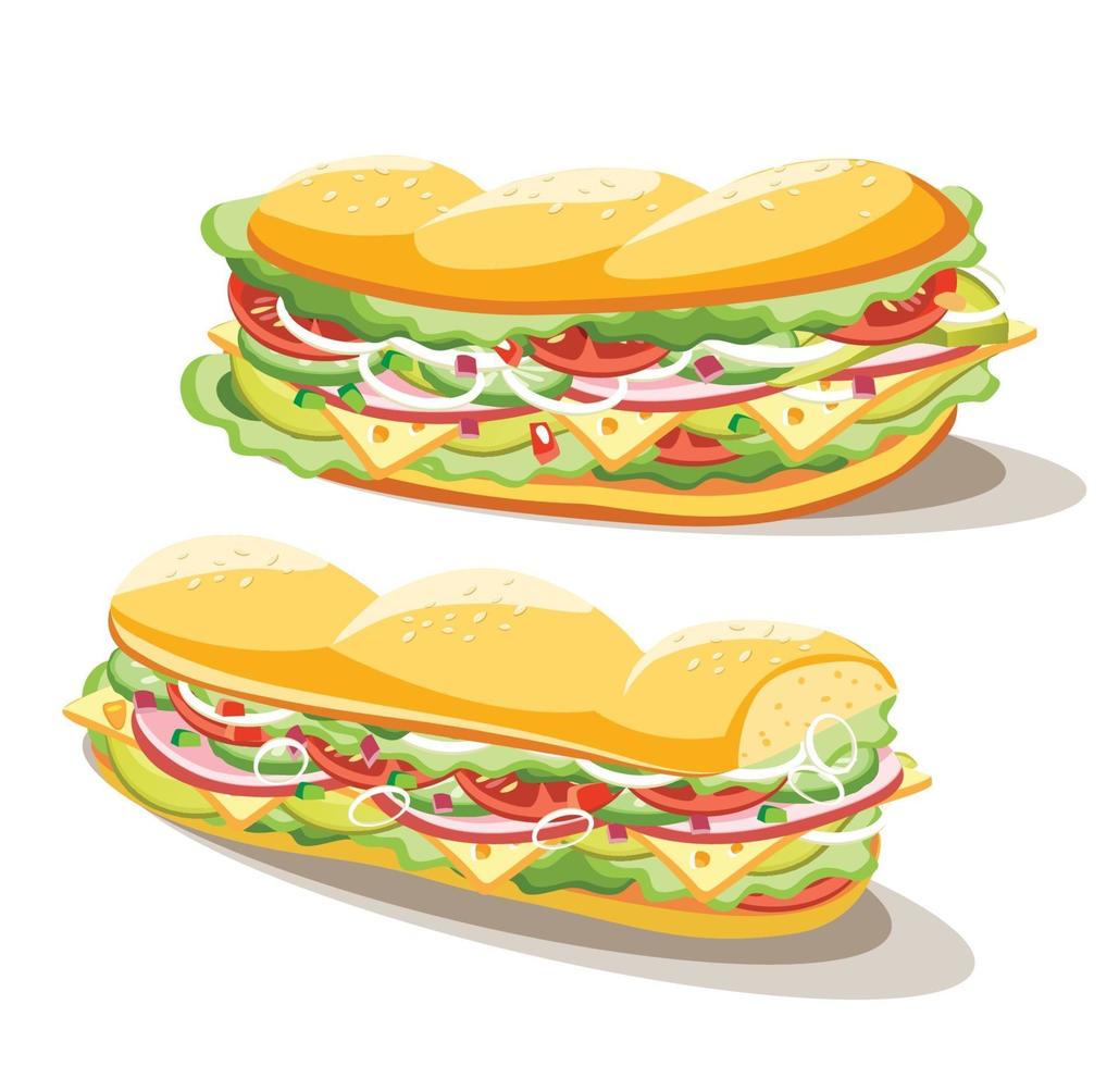 frukostsmörgåsuppsättning av mat på vit bakgrund, vektorillustration vektor