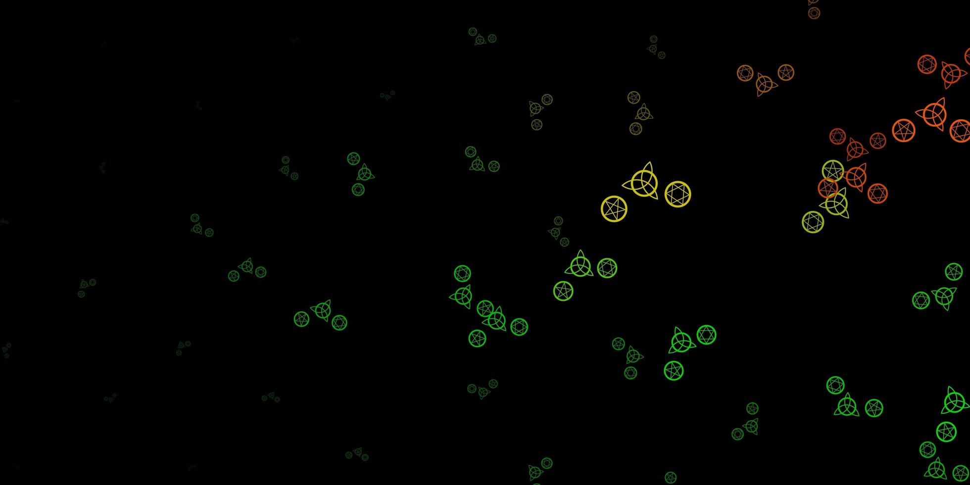dunkelgrüner, roter Vektorhintergrund mit Mysteriumsymbolen. vektor