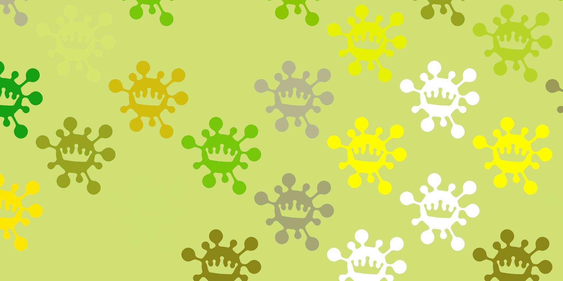 hellgrünes, gelbes Vektormuster mit Coronavirus-Elementen. vektor