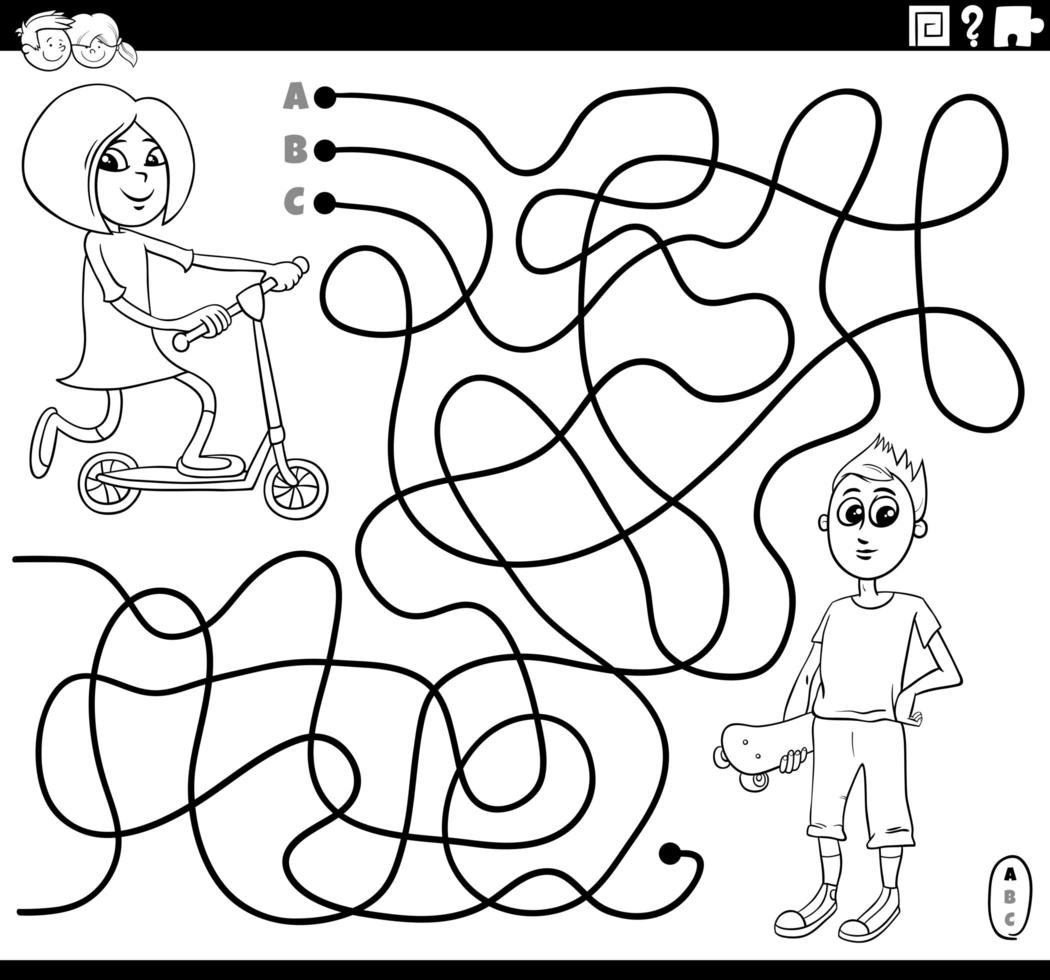 labyrint med flicka och pojke målarbok sida vektor