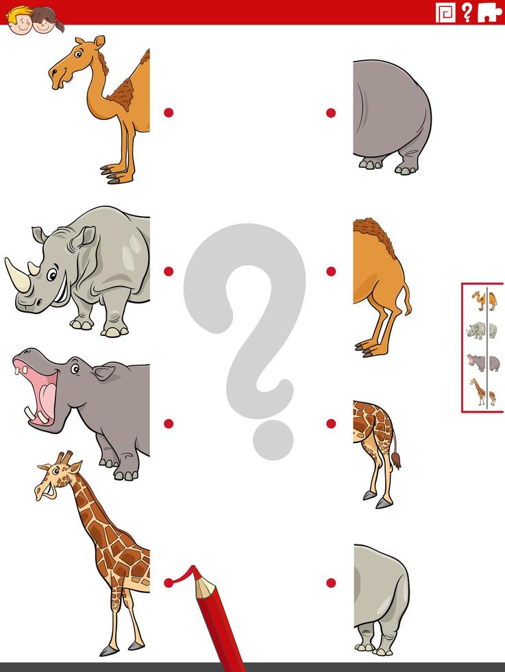 matcha halvor av bilder med safari djur pedagogiska uppgift vektor