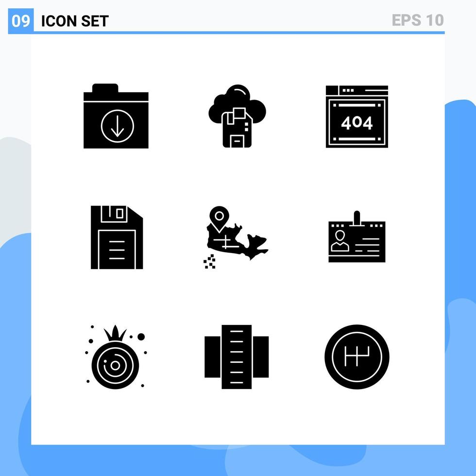 uppsättning av 9 kommersiell fast glyfer packa för kort Karta datoranvändning kanada kontor redigerbar vektor design element