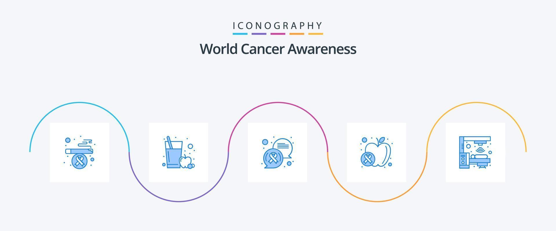 World Cancer Awareness Blue 5 Icon Pack inklusive Scanner. Onkologie. Nachricht. Maschine. Wohlbefinden vektor