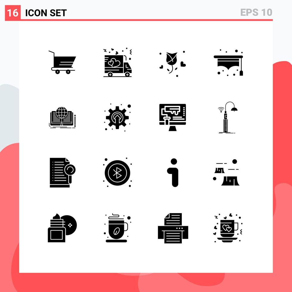 uppsättning av 16 modern ui ikoner symboler tecken för bok skrivning blomma studerande hatt redigerbar vektor design element